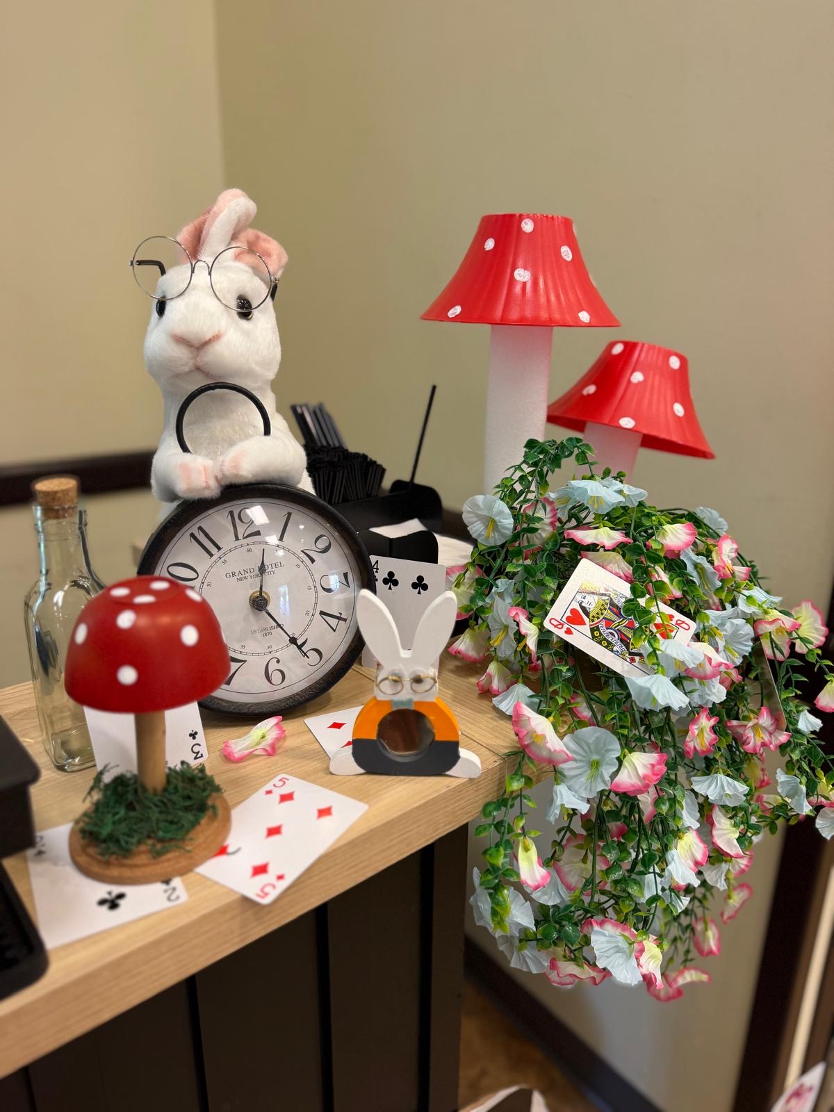 Alice in Wonderland themed bar decorations