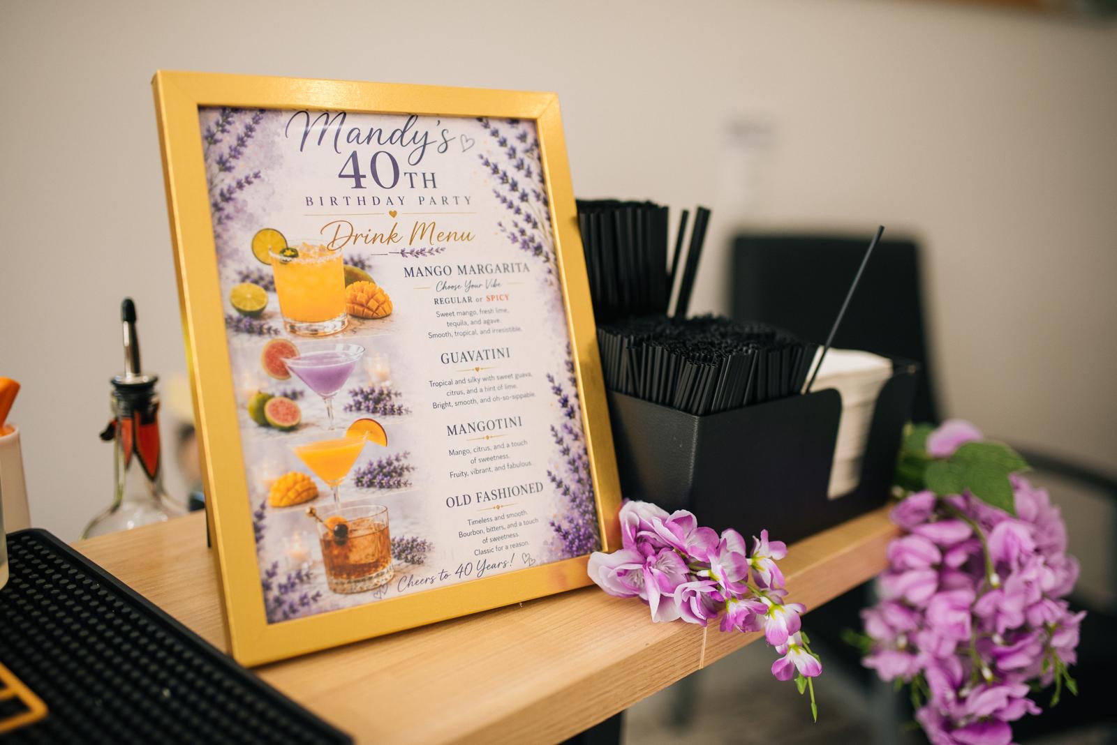 Custom birthday cocktail menu